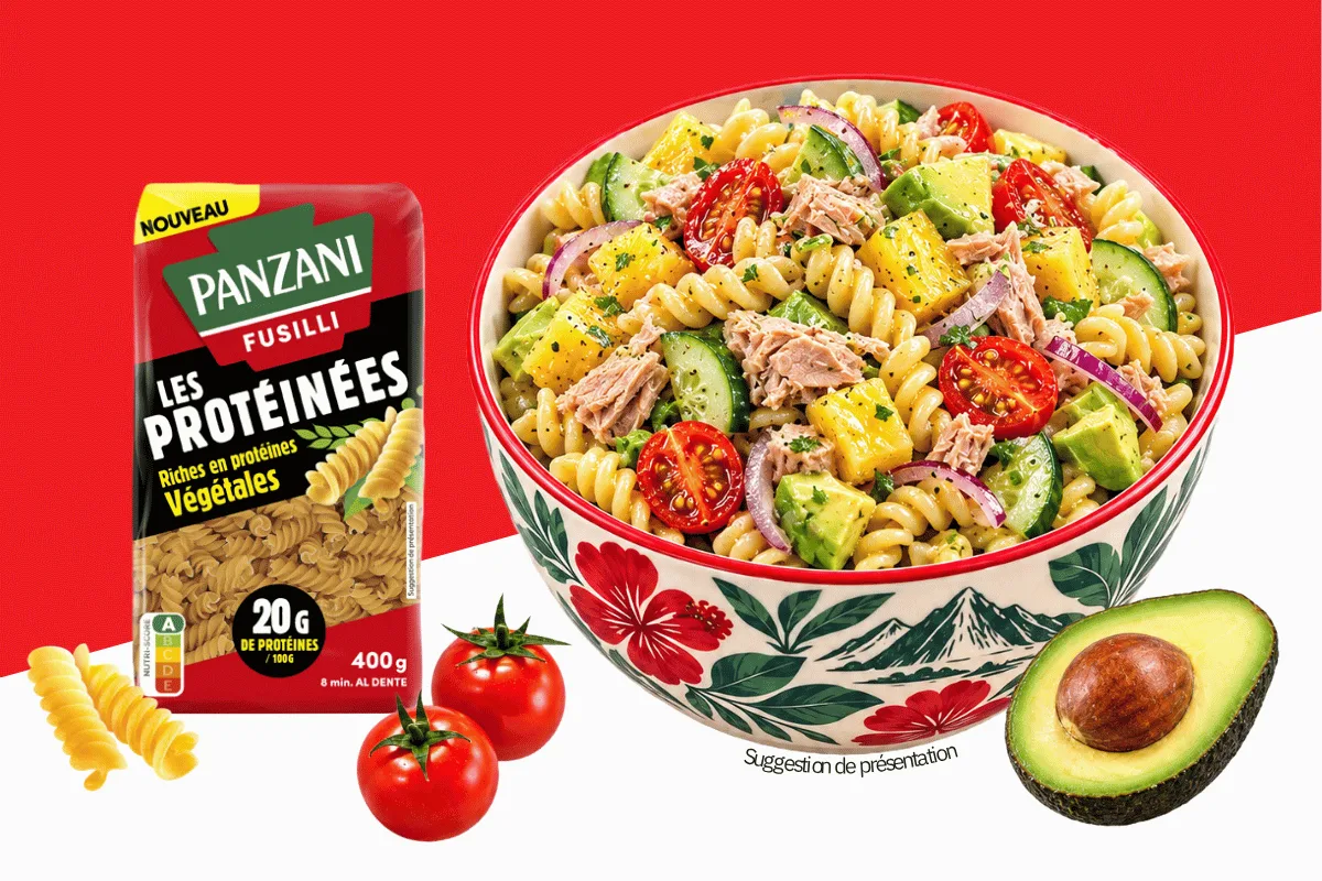 Salade de fusilli au thon, ananas Victoria et avocat
